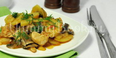 картофель с курицей и грибами в мультиварке