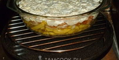 картошка с курицей и сыром в духовке