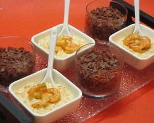 Красный рис с креветочным кремом