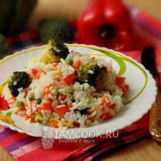 Рис с брокколи и зеленым горошком