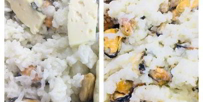 рис с голубым сыром и мидиями