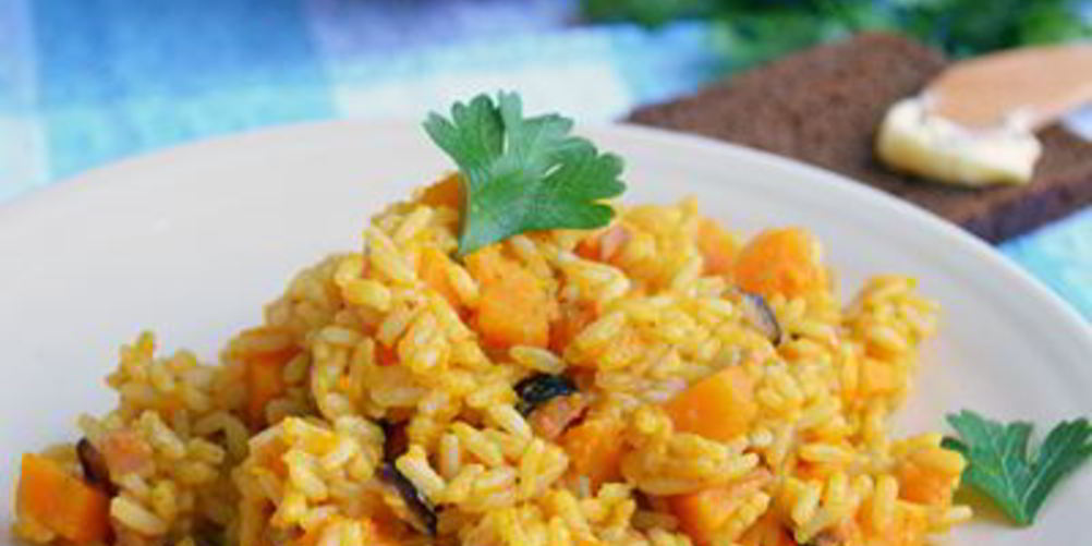 Рецепт тушеный рис с тыквой и беконом