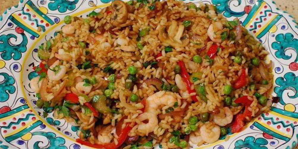Рецепт жареный китайский рис с креветками и сладким перцем