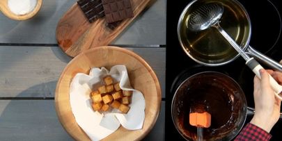 картофельные кубики с шоколадом и мандариновым пюре