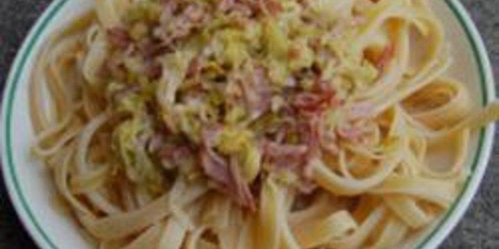 Рецепт макароны с ветчиной и луком пореем