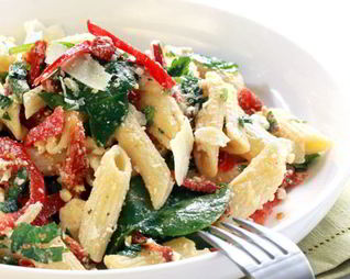 Паста со шпинатом и сладким перцем