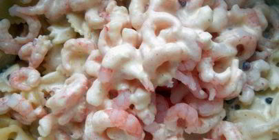 паста, запеченная с креветками и тремя видами сыра