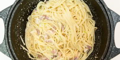 спагетти с беконом