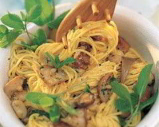 Спагетти с грибами и мятой