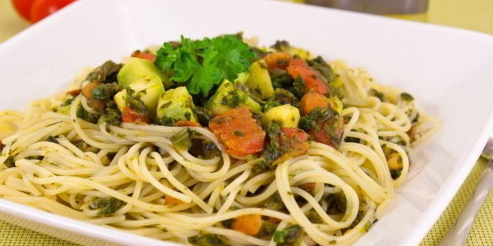 Рецепт спагетти с кабачками и шпинатом
