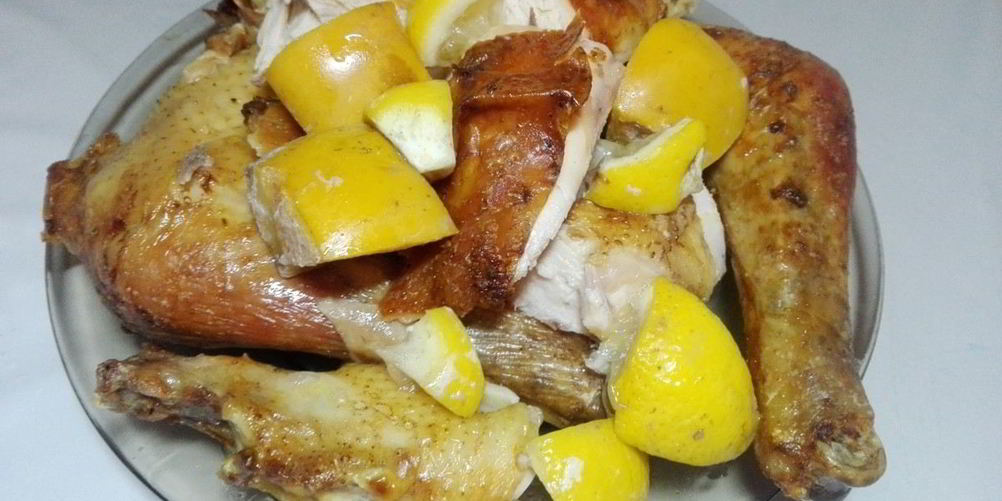Рецепт запеченная курица с лимоном и хурмой