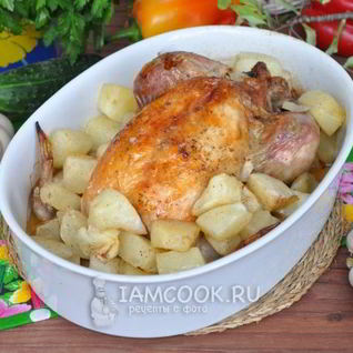 Фаршированная курица с патиссонами в рукаве