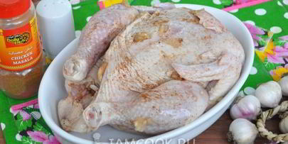 фаршированная курица с патиссонами в рукаве