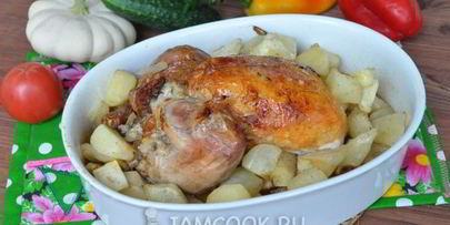 фаршированная курица с патиссонами в рукаве
