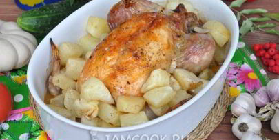 фаршированная курица с патиссонами в рукаве