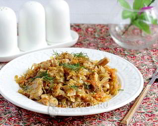 Капуста жареная с мясом