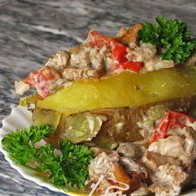 Рецепт Запеченный картофель с шампиньонами и грудинкой