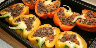 запеченый перец с куриными сердечками