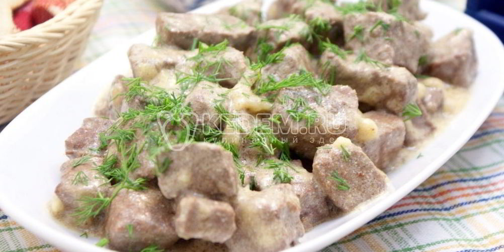 Рецепт печень тушеная в сметане