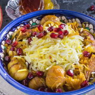 Плов с бараниной, каштанами и гранатом Говурма