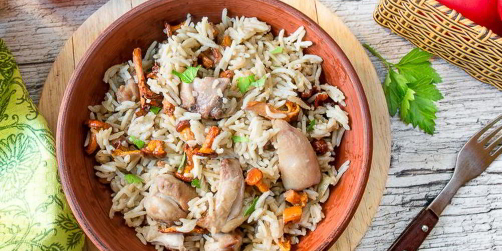 Рецепт плов с курицей и лисичками