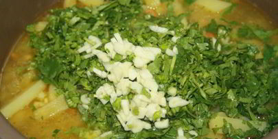 осеннее рагу с картофелем, свининой и кинзой в мультиварке