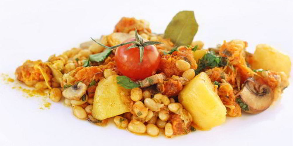 Рецепт пестрое картофельное рагу с тыквой, грибами и фасолью