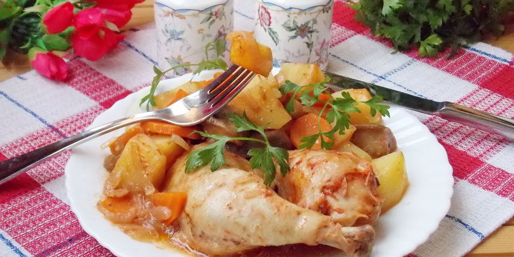 Рецепт рагу из курицы с баклажанами в рукаве