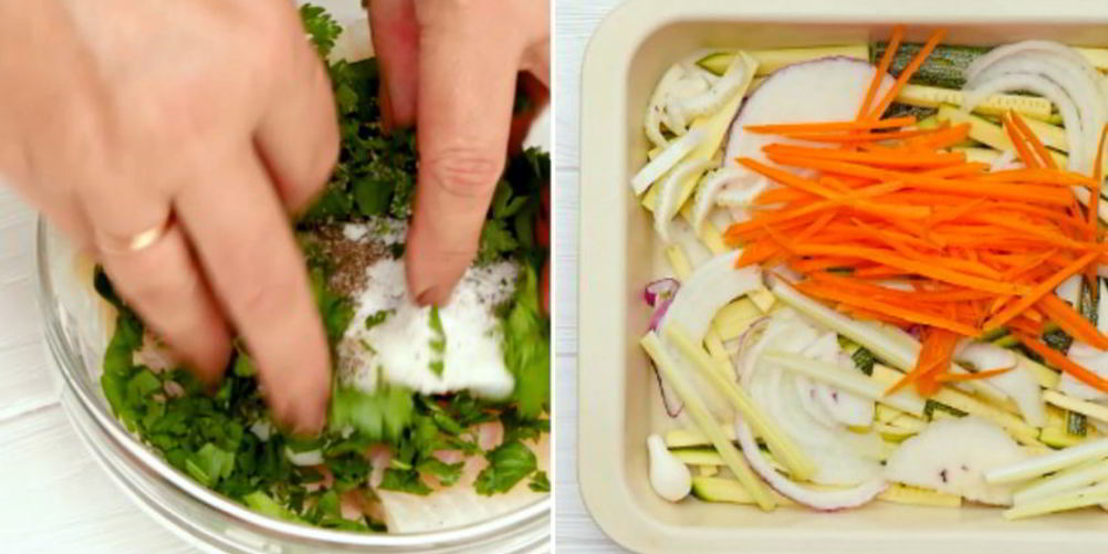 Рецепт рыба на овощной подушке