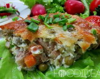 Рыба в омлете с овощами в духовке