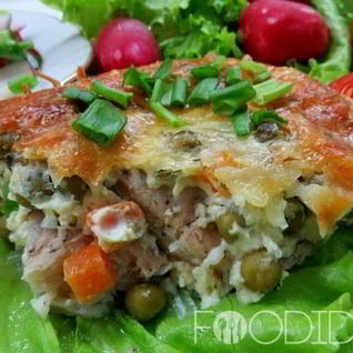 Рыба в омлете с овощами в духовке