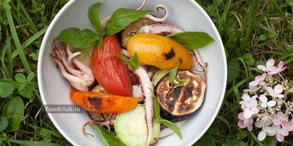 Рецепт щупальцев кальмары с овощами ны гриле