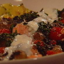 Рецепт Шашлычки из лосося с молодой картошкой под чесночным соусом айоли