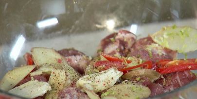 шашлычки терияки из свинины с овощами по-корейски