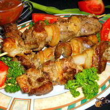 Рецепт Шашлык из куриной печени на сковороде