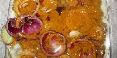 шашлык из цыпленка в горчичном маринаде с болгарским перцем