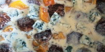 киш с тефтелями, тыквой и сыром дор блю