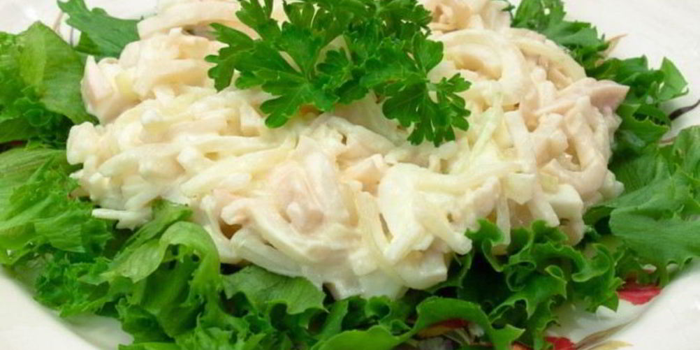 Рецепт салат из кальмаров с рисом