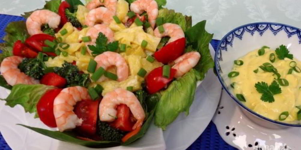 Рецепт салат из креветок и ананаса