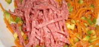 салат с корейской морковкой и колбасой