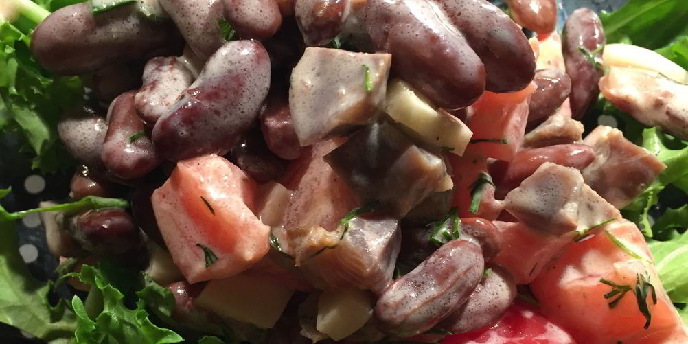 Рецепт салат с куриными желудками и фасолью