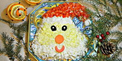 салат с курицей и грибами дед мороз