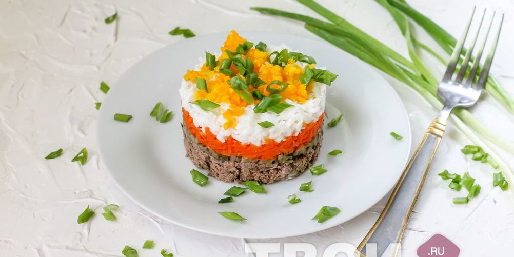 Рецепт слоеный салат с говяжьей печенью