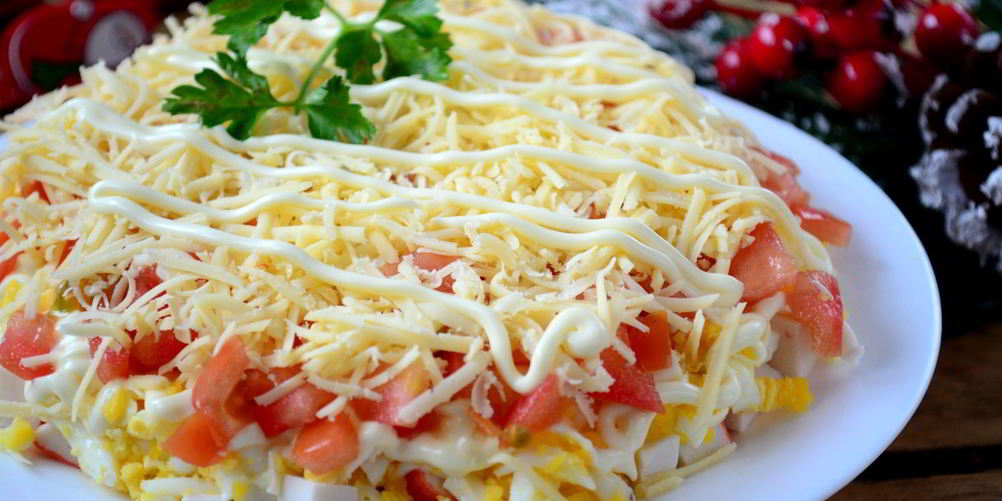 Рецепт слоеный салат с крабовыми палочками