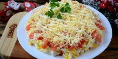 слоеный салат с крабовыми палочками