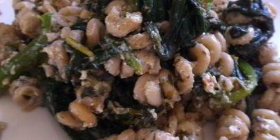 лимонная паста с козьим сыром и шпинатом