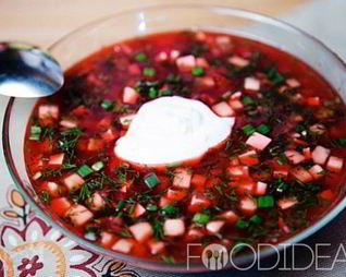 Холодный борщ с колбасой