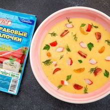 Рецепт Кукурузный суп с крабовыми палочками