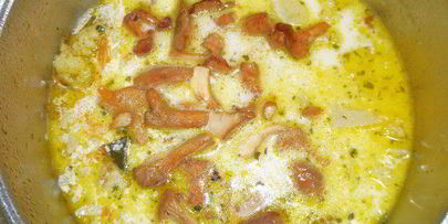 куриный суп из цветной капусты с лесными грибами