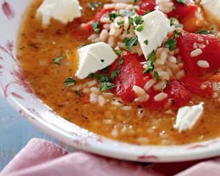 Суп из риса с печеными овощами